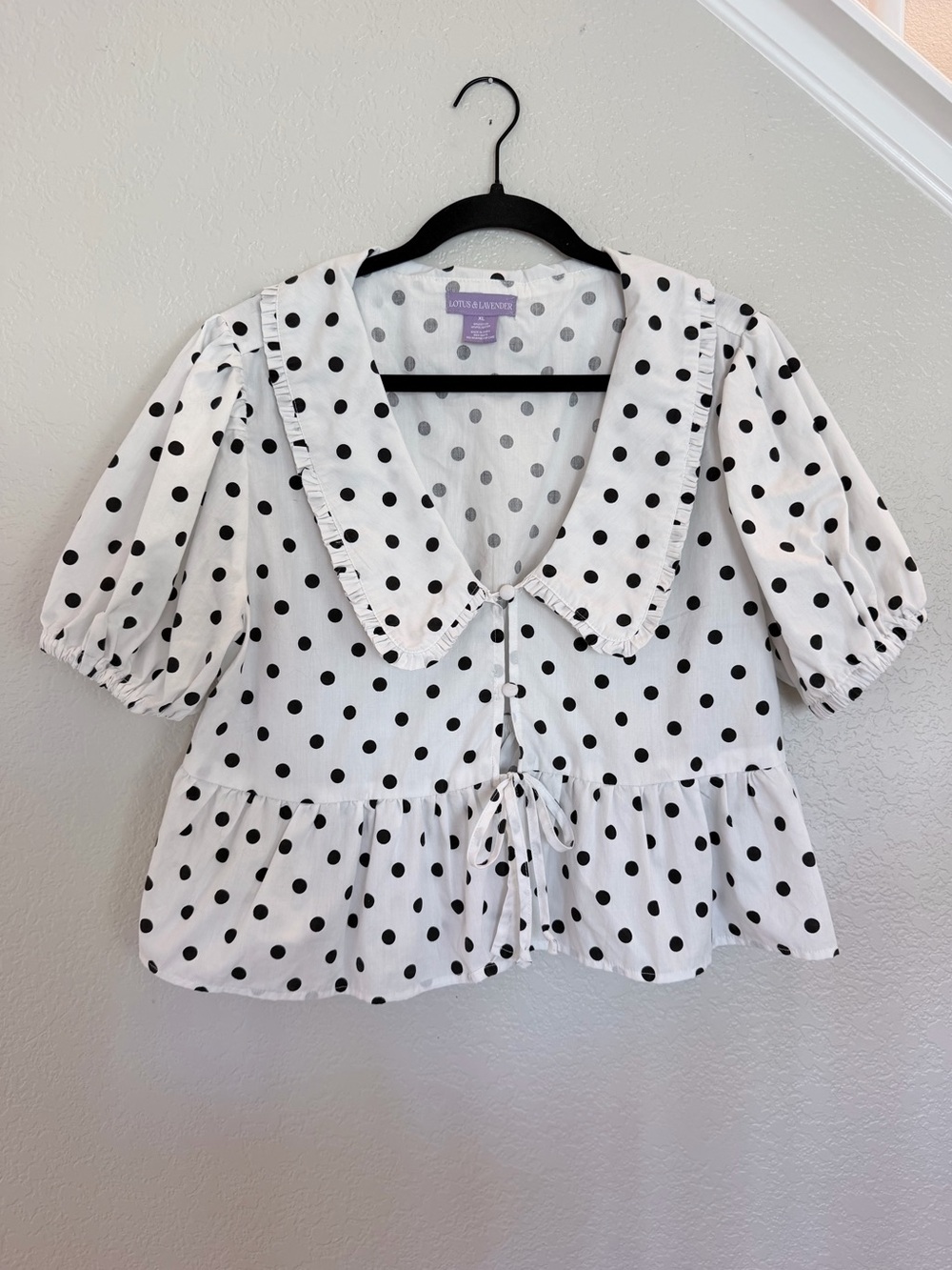 Lotus & Lavender Polka Dot Peplum Top – XL